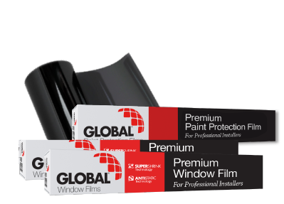 Boxes of Global Window Film rolls